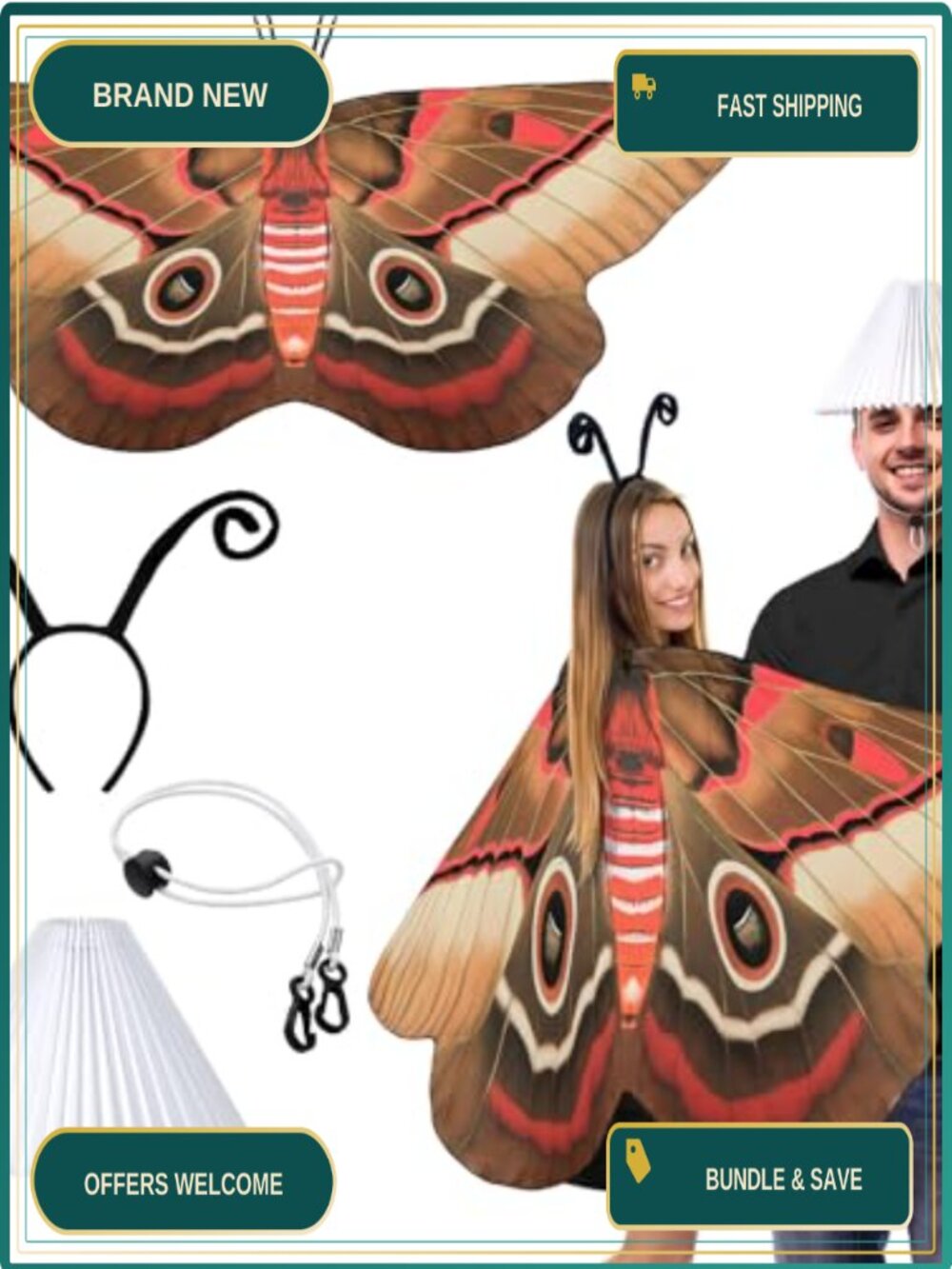 Moth and Lamp Couple Costume Set Chiffon Cape Headband Halloween